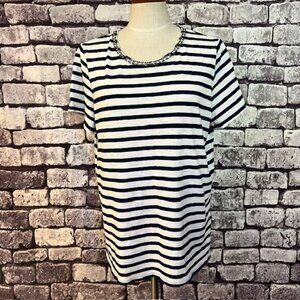 Chico's Blue & White Stripe Short Sleeve Top Size XL